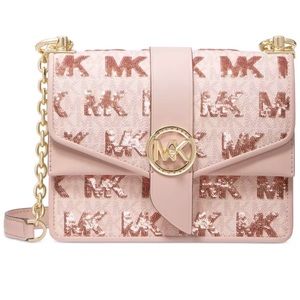NWT MICHAEL KORS GREENWICH SMALL BALLET PINK LOGO CONVERTIBLE CROSSBODY HANDBAG